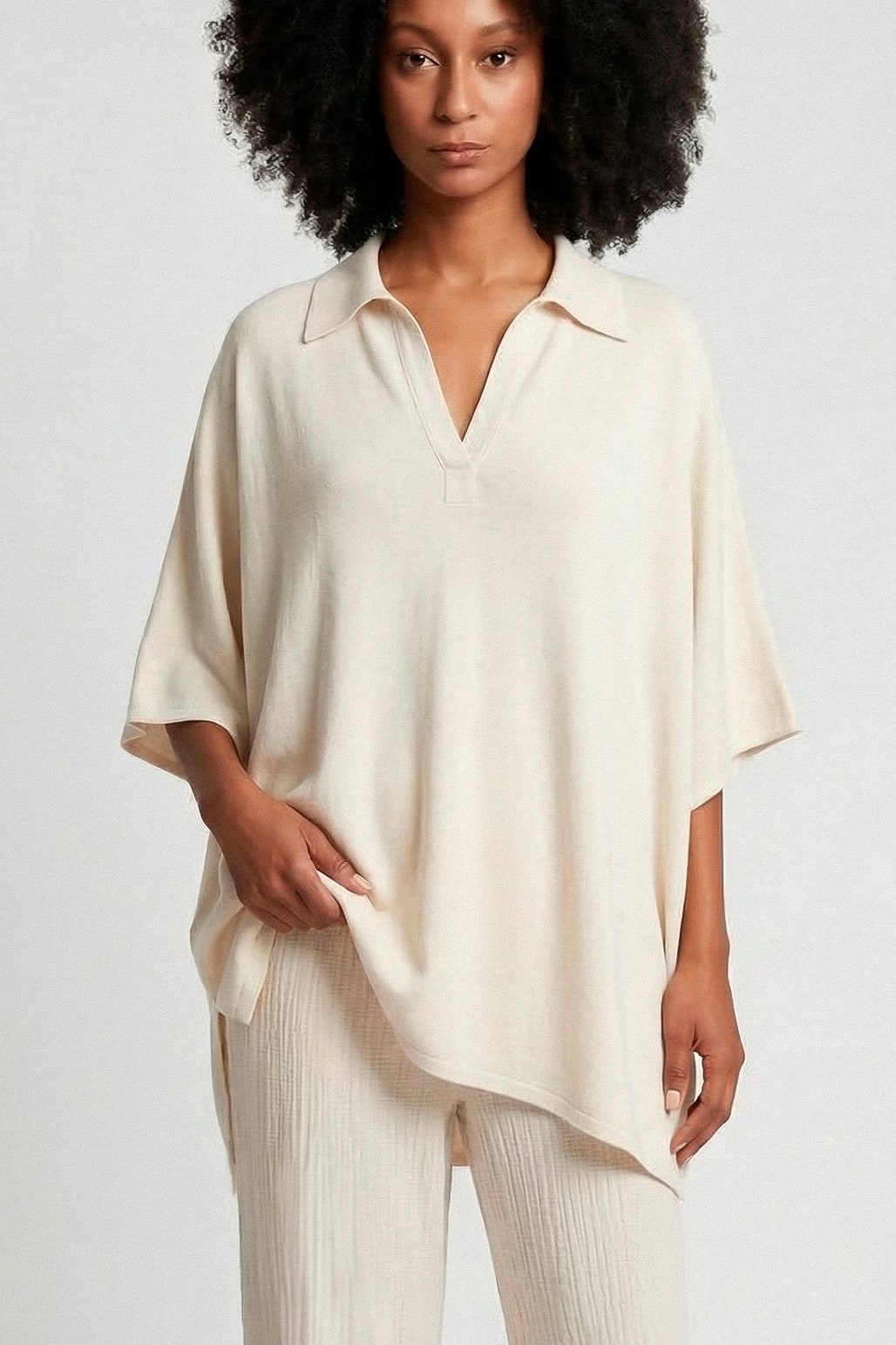 Kaftan Curto Falésias Off-White de Linho