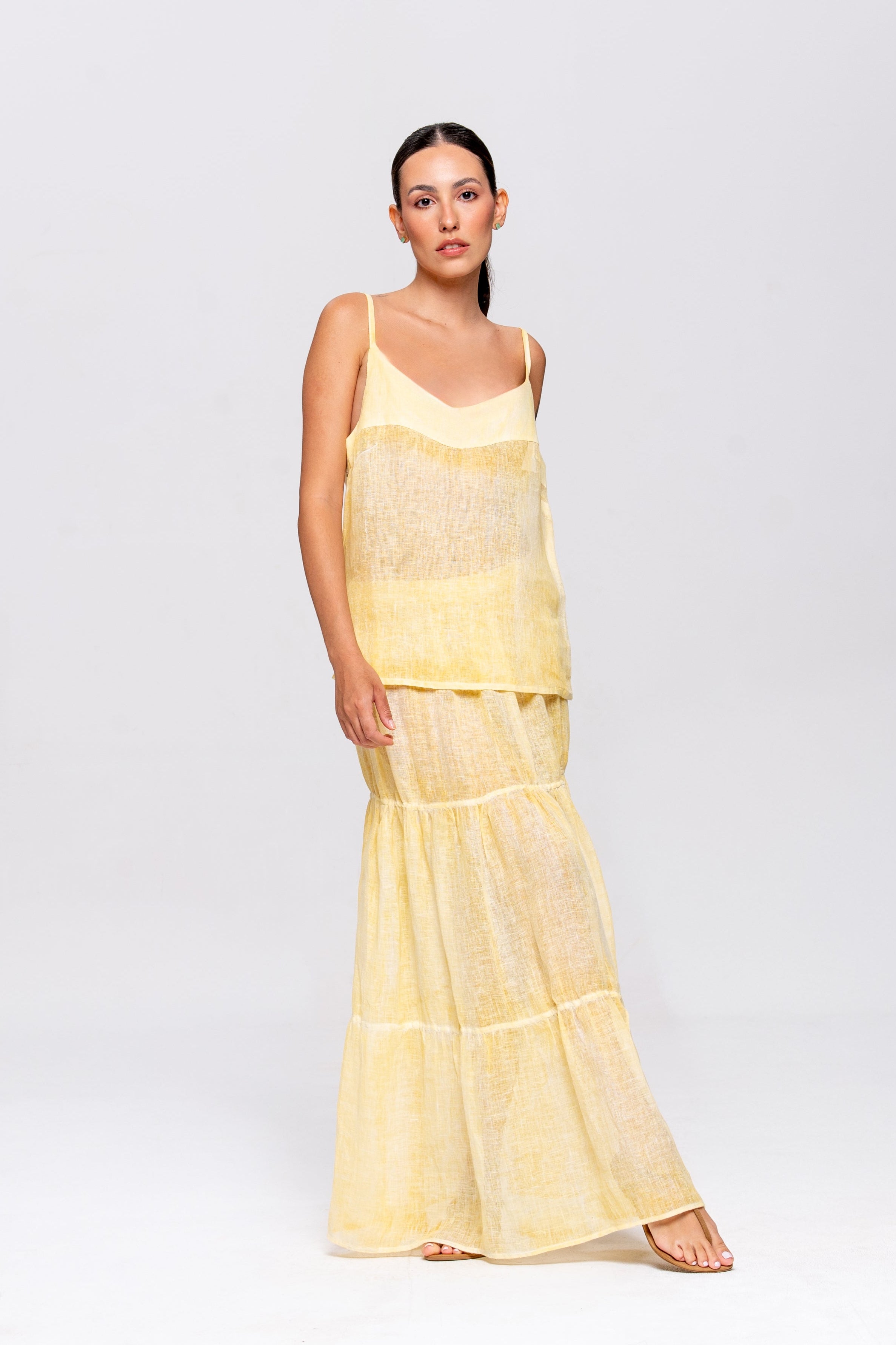 Saia Brigite Gaze de Linho Amarelo