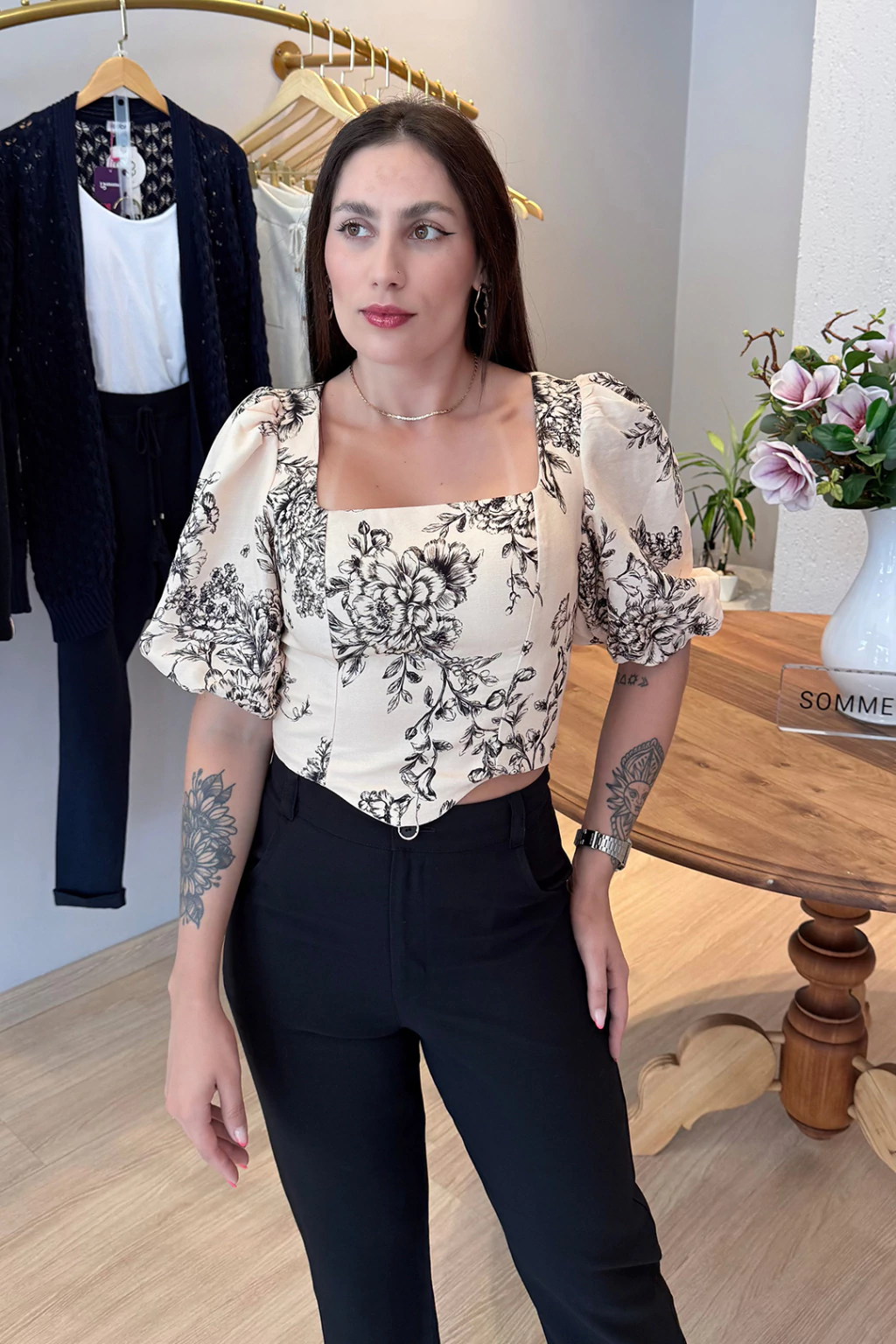 Blusa Linho Estampada Flores Sommer