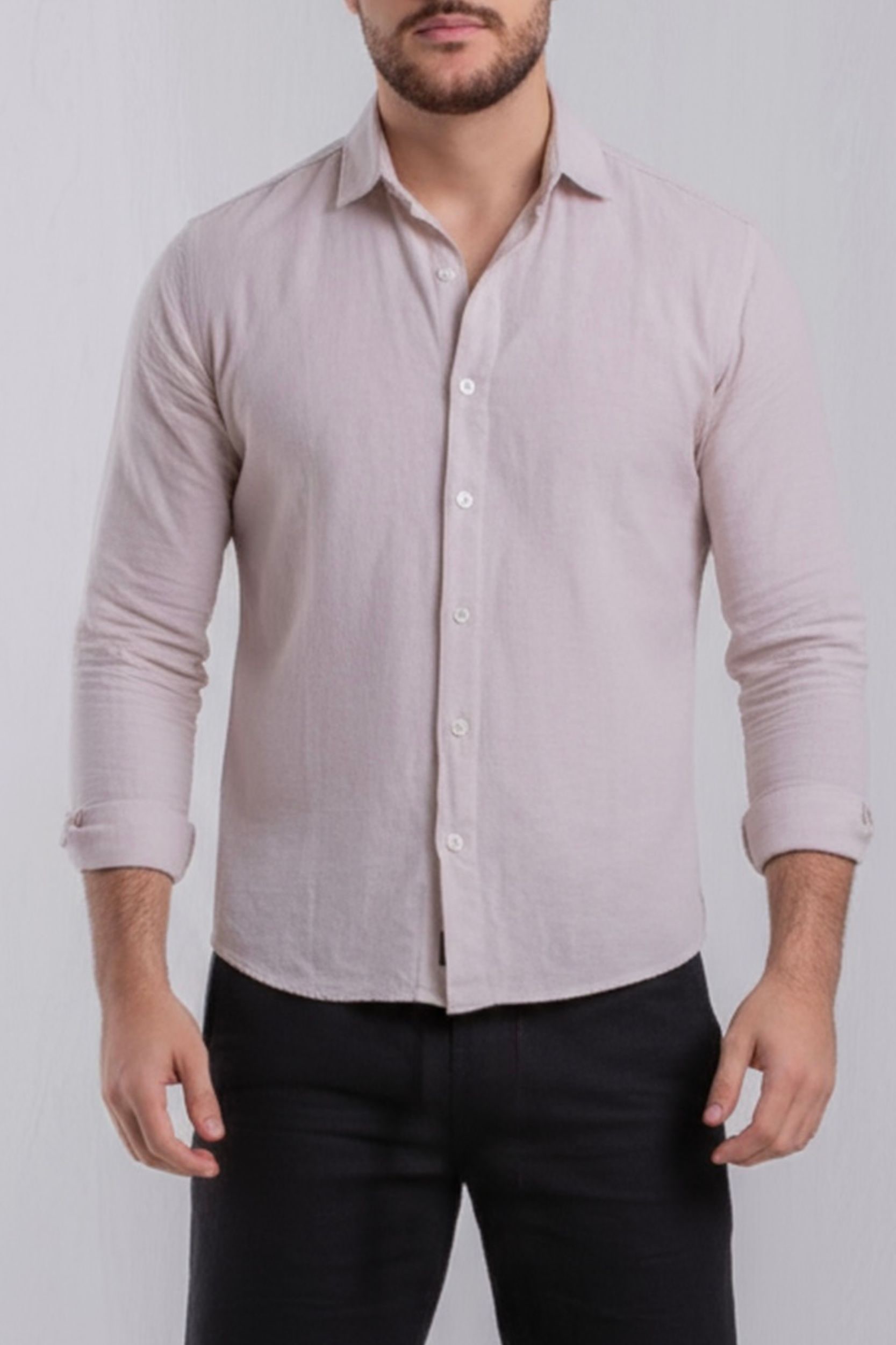 Camisa Linho Natural Manga Longa