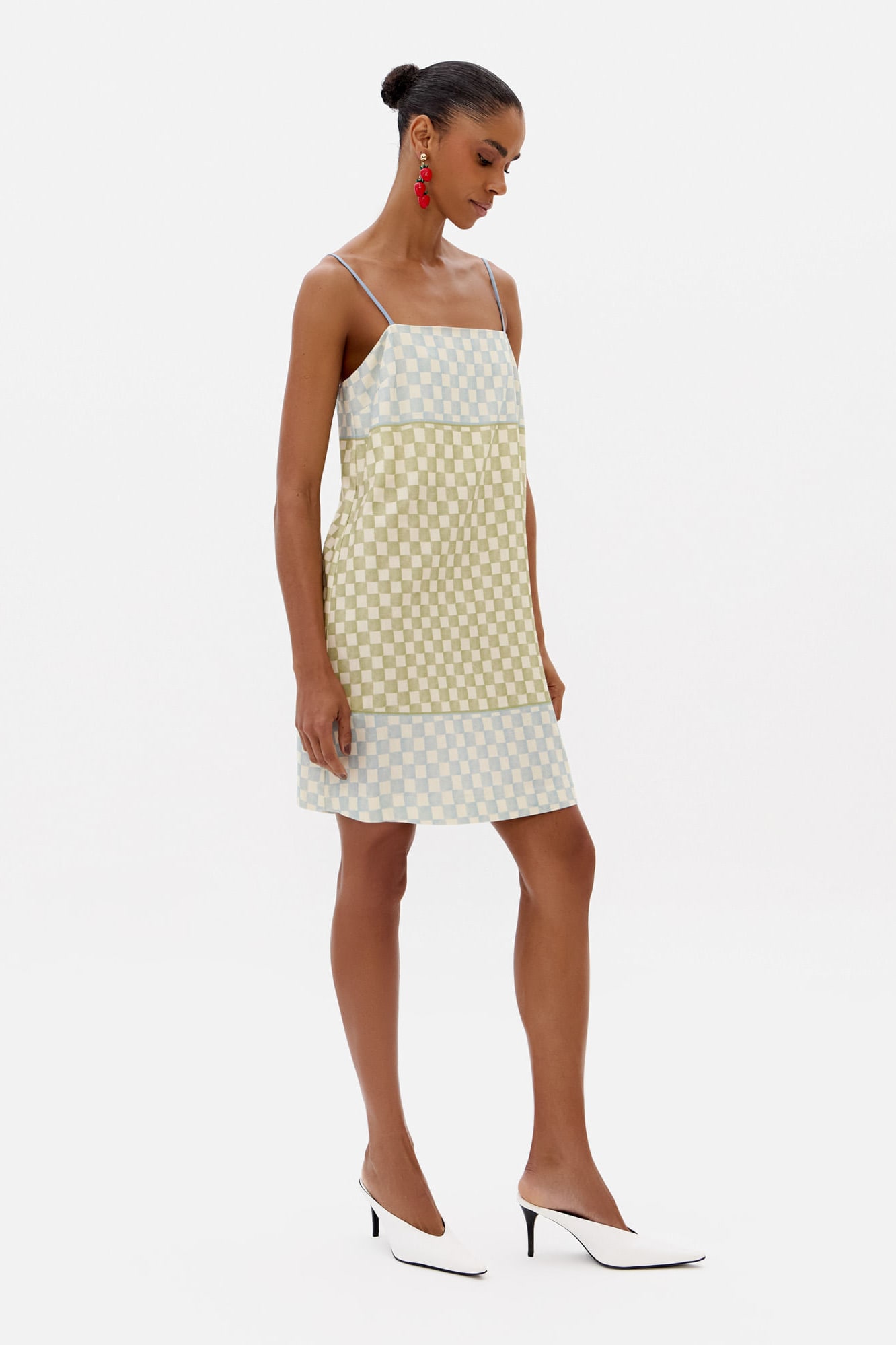 Vestido Curto Estampado com Linho