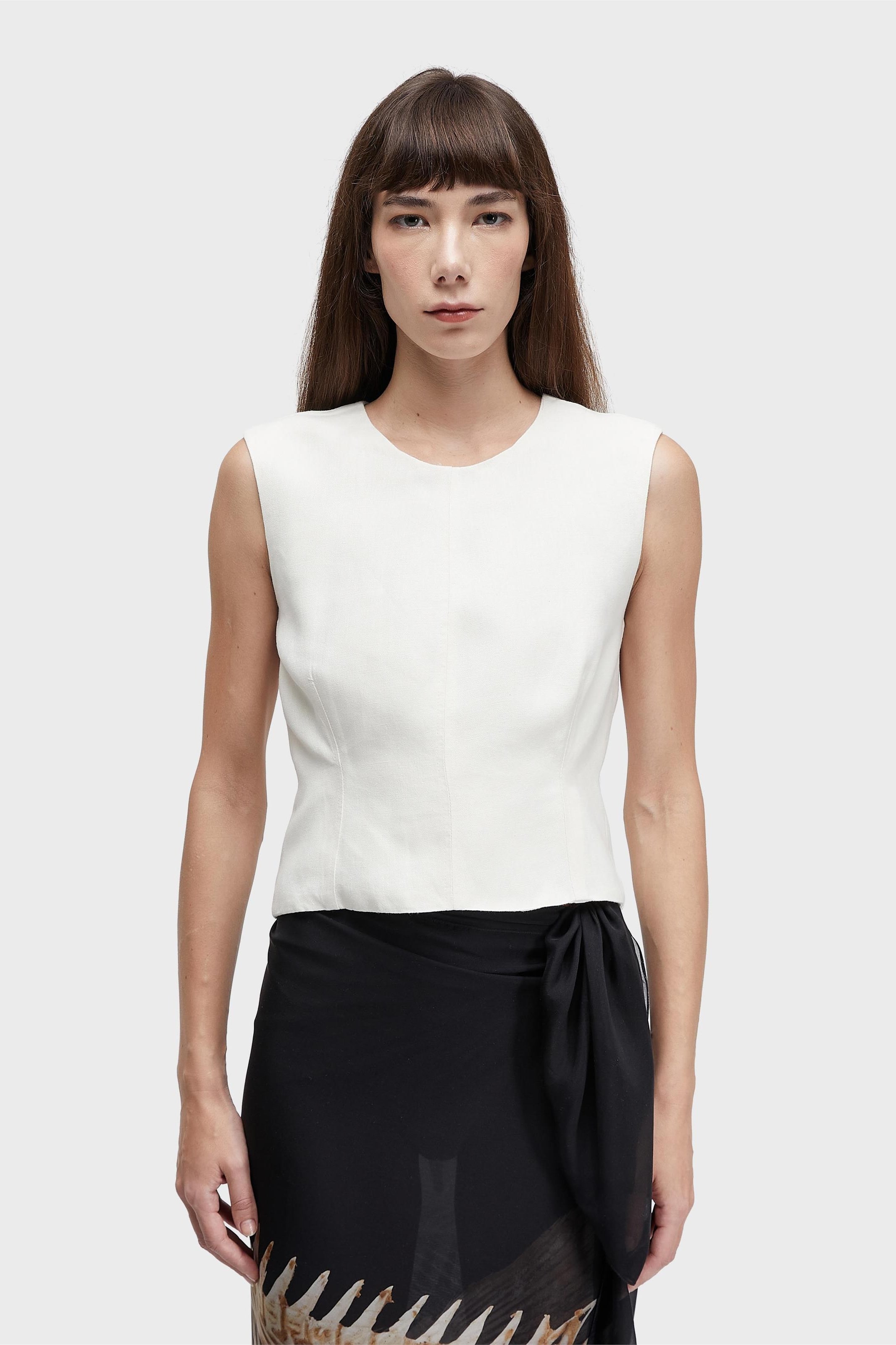 Blusa Sleeveless Pespontos Linho