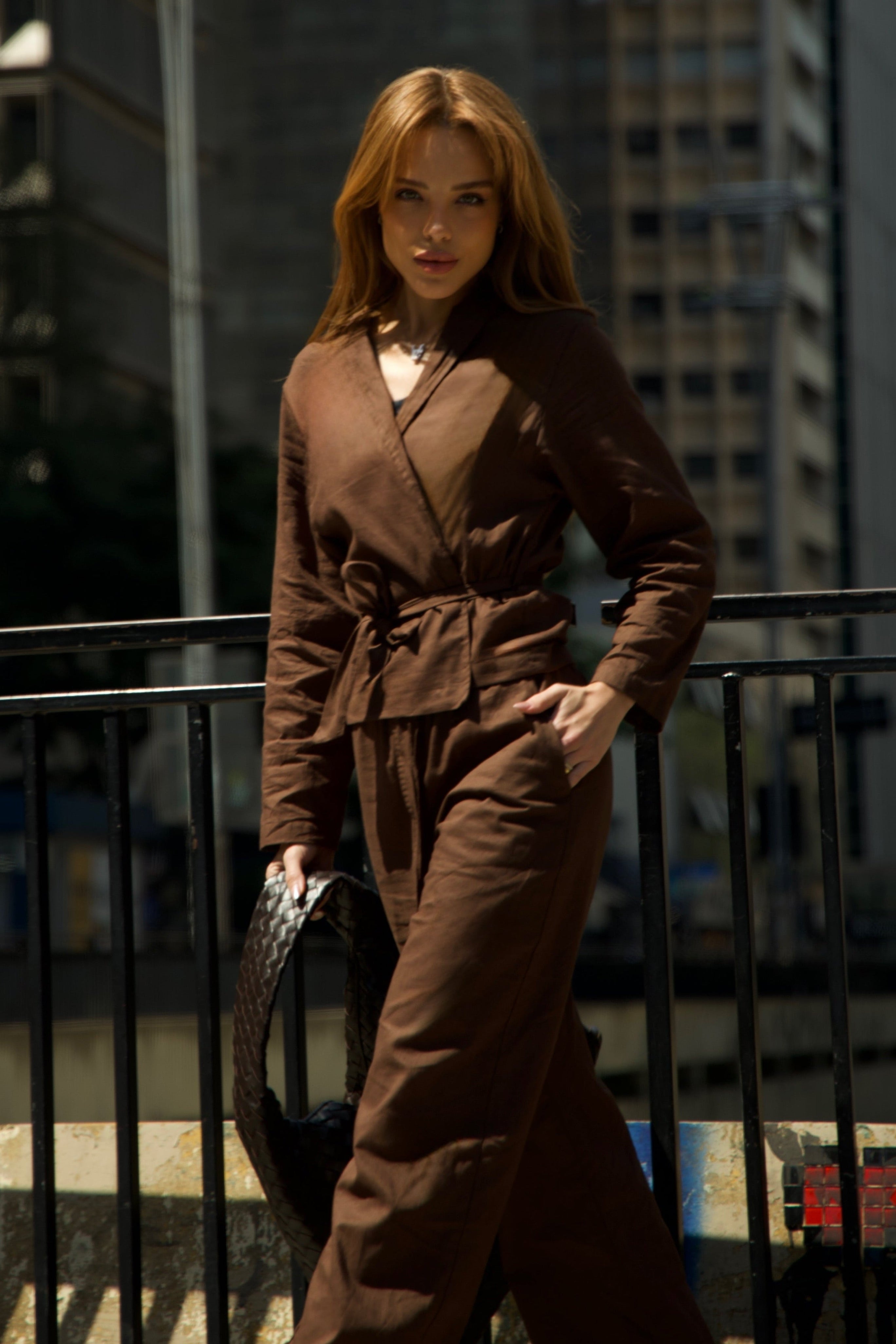 Kimono de Linho Marrom Escuro