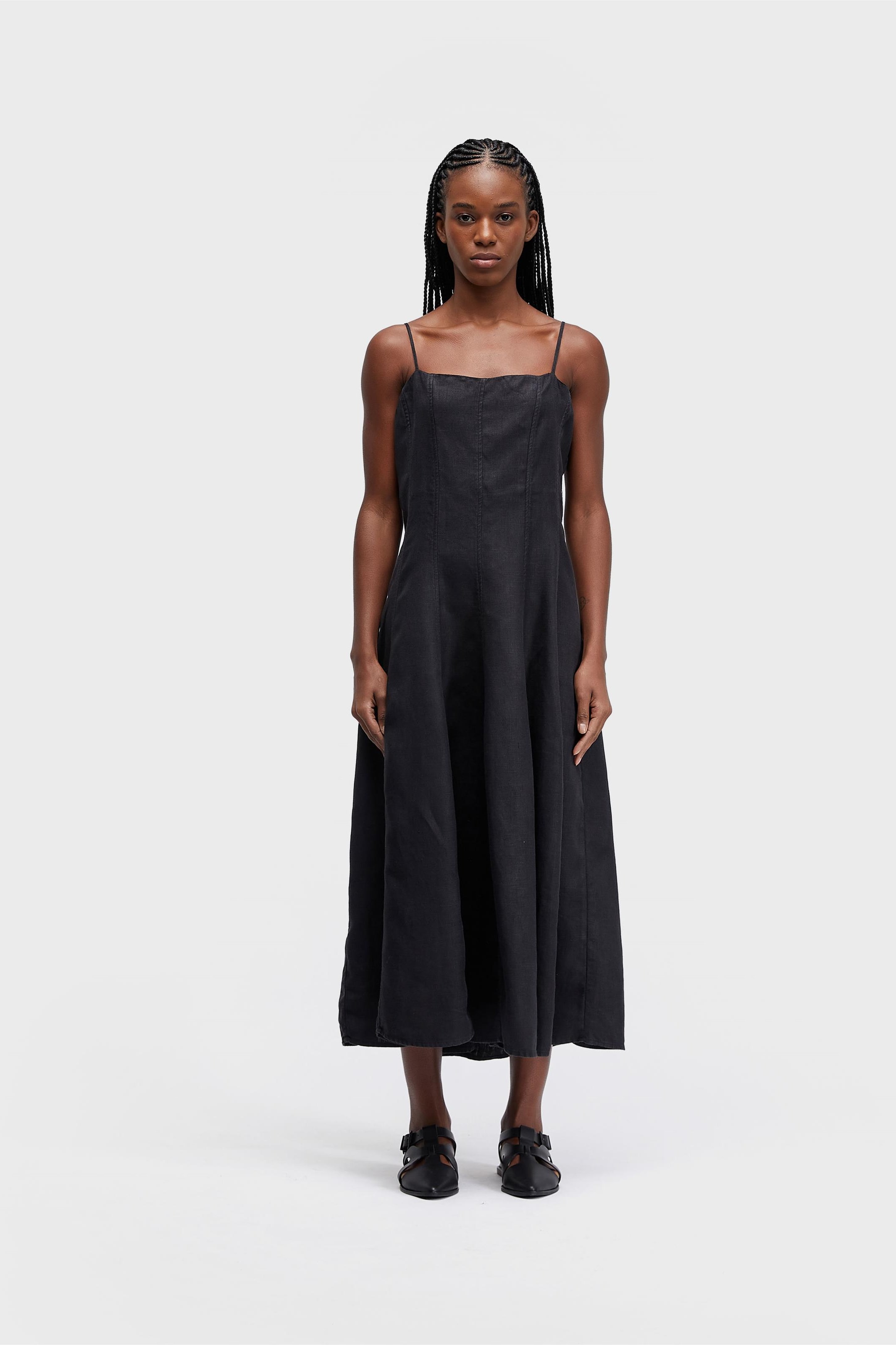 Vestido Alças Pespontos Linho