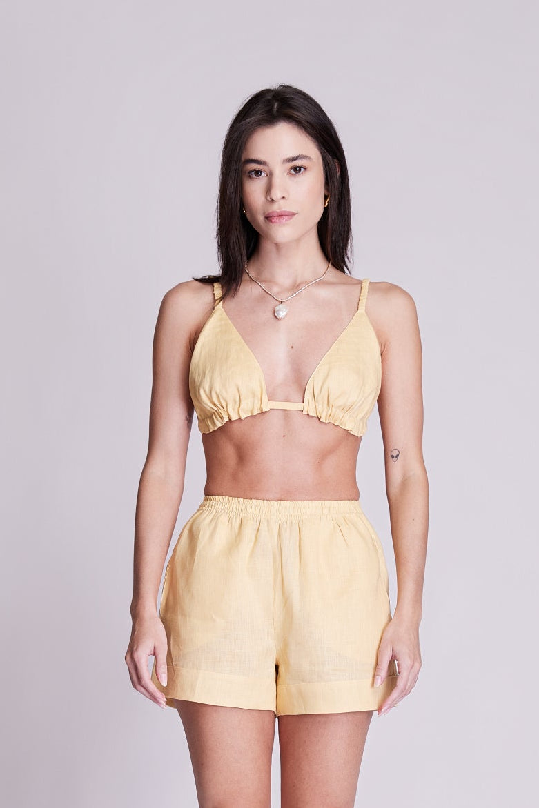 Top Cortininha Linho Amarelo