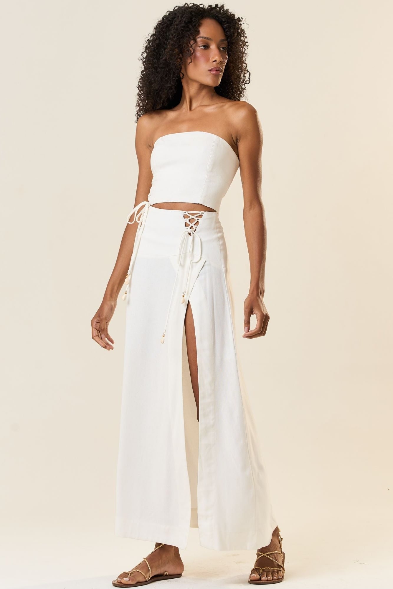 Saia de Linho Off-White Zoe