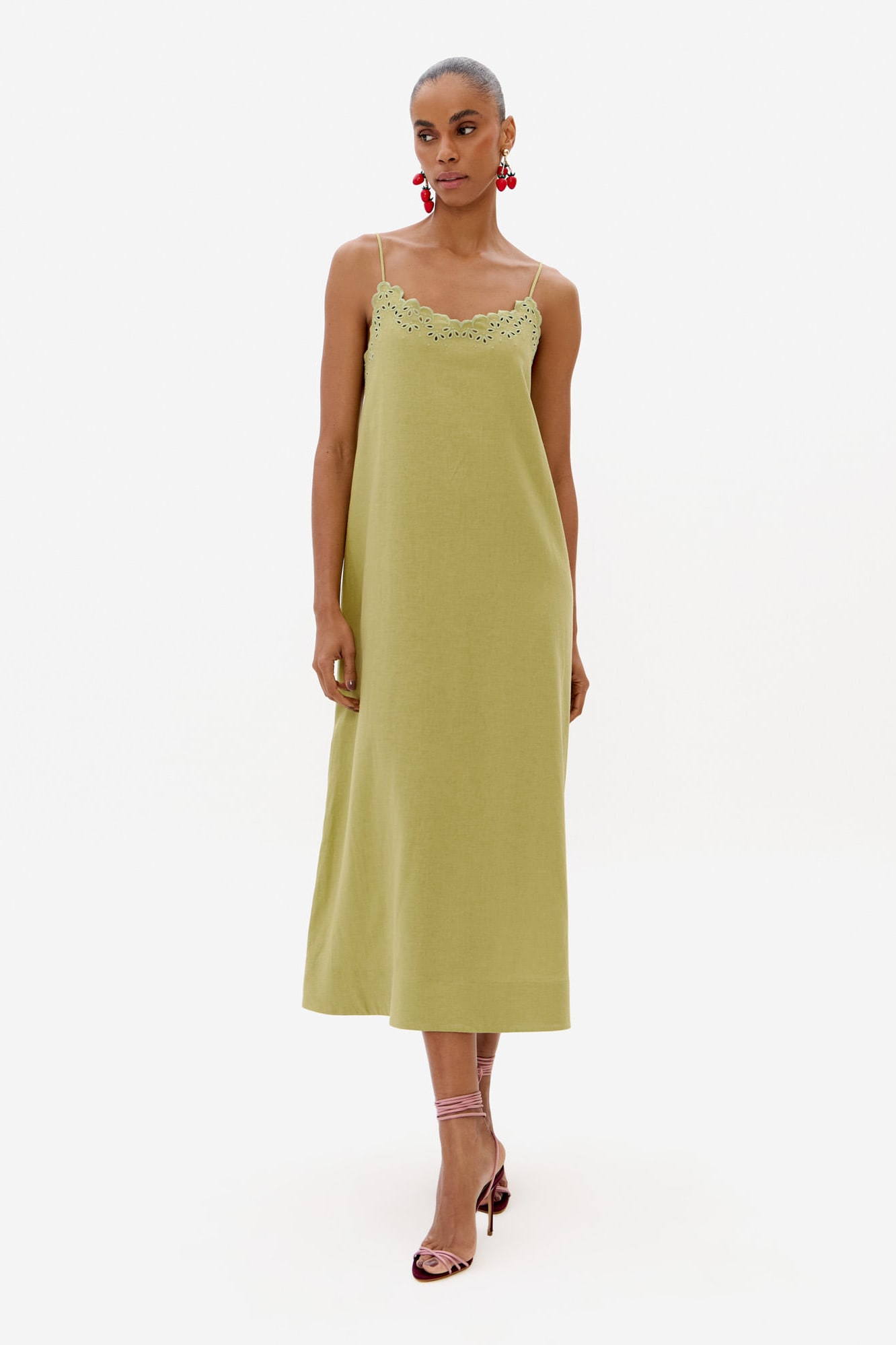 Vestido Evasê de Alça com Linho